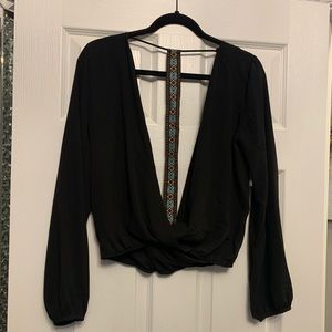 Sheer Black Blouse with Deep V Front & Back